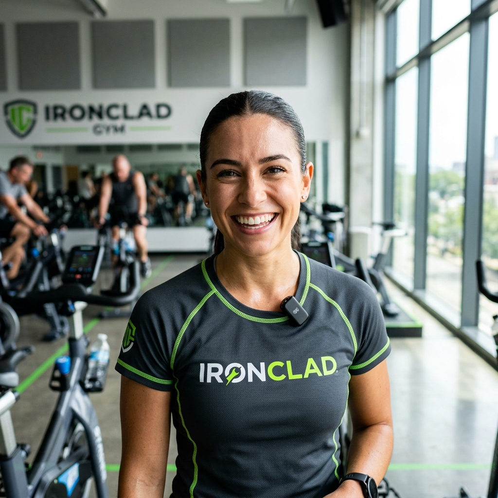 Portrait of Priya Nair, spin and cardio coach at Ironclad Fitness Studio