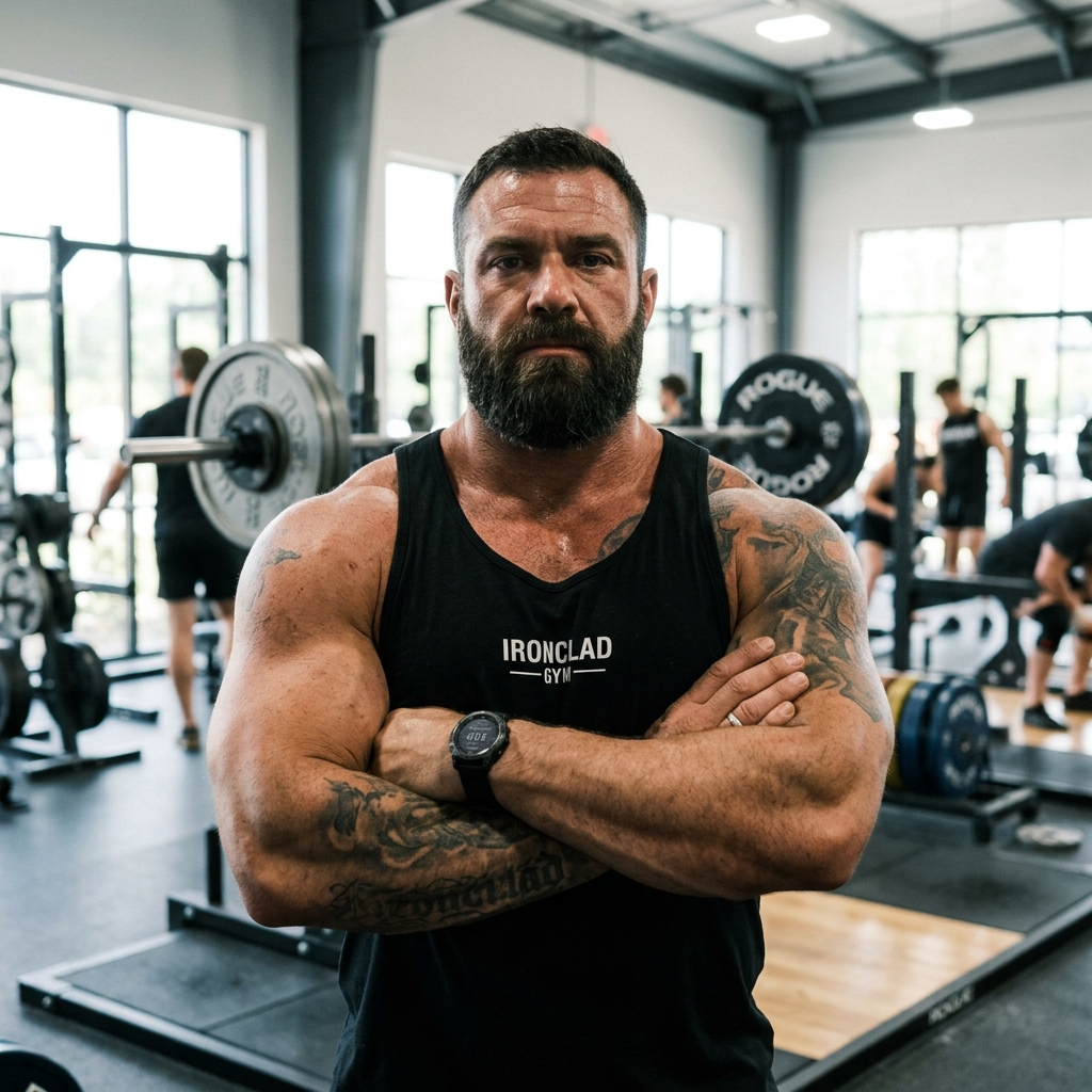 Portrait of Sam O'Donnell, powerlifting coach at Ironclad Fitness Studio